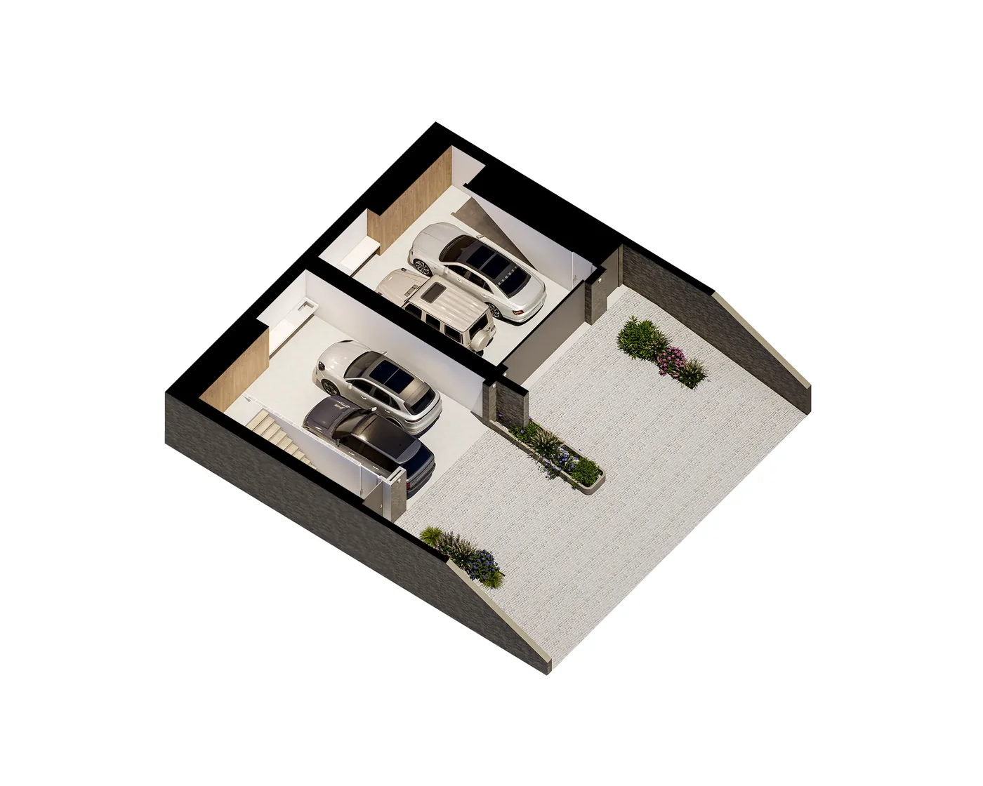 3D cut-away view of the basement level