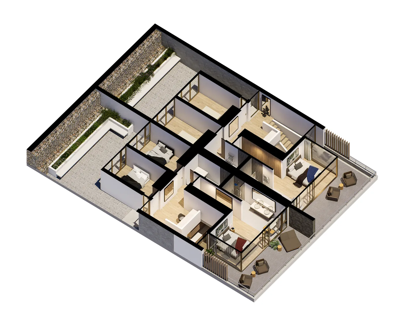 3D cut-away view of the first floor